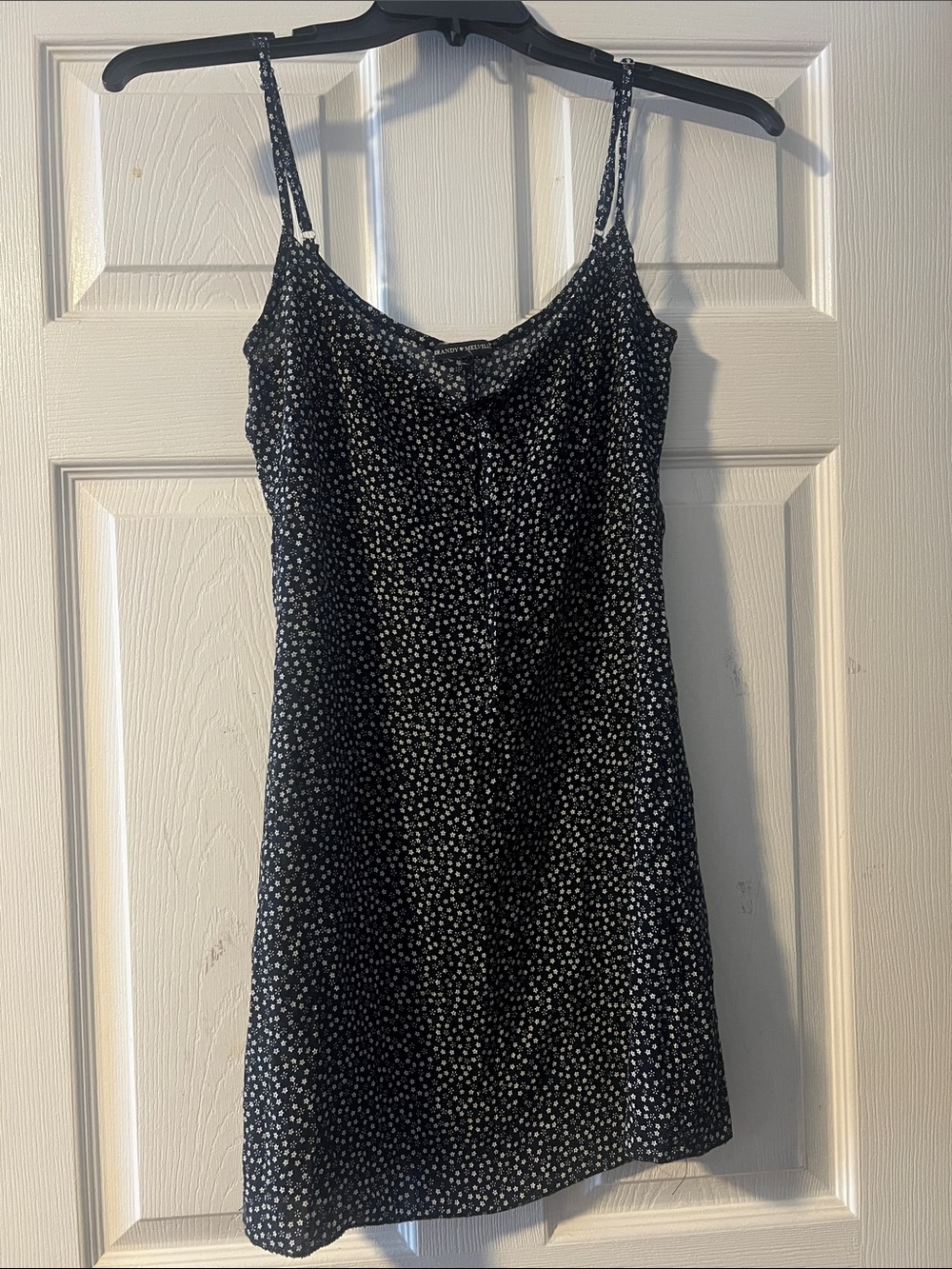 Brandy Melville Black Mini Slip Dress with White Daisy Print